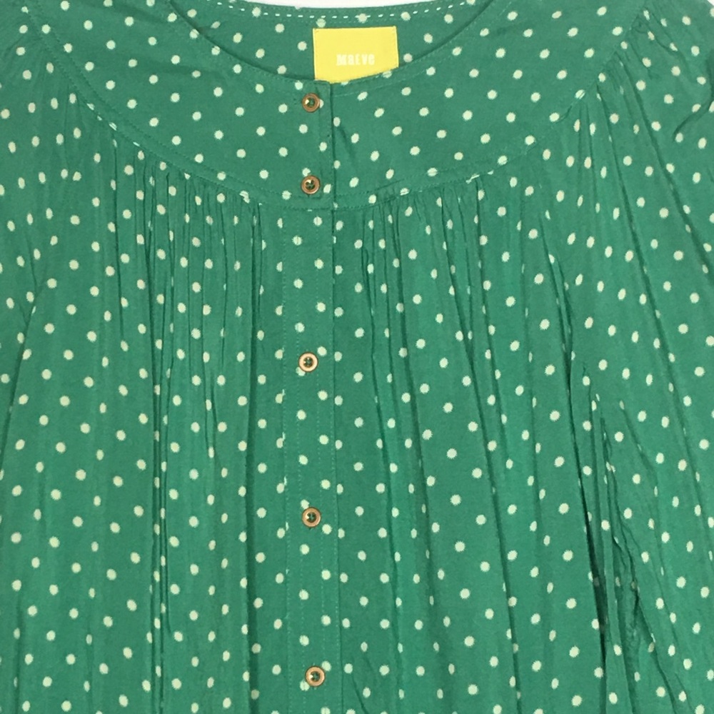 Medium Maeve Anthropologie Green Polka Dot Top - Picture 4 of 8